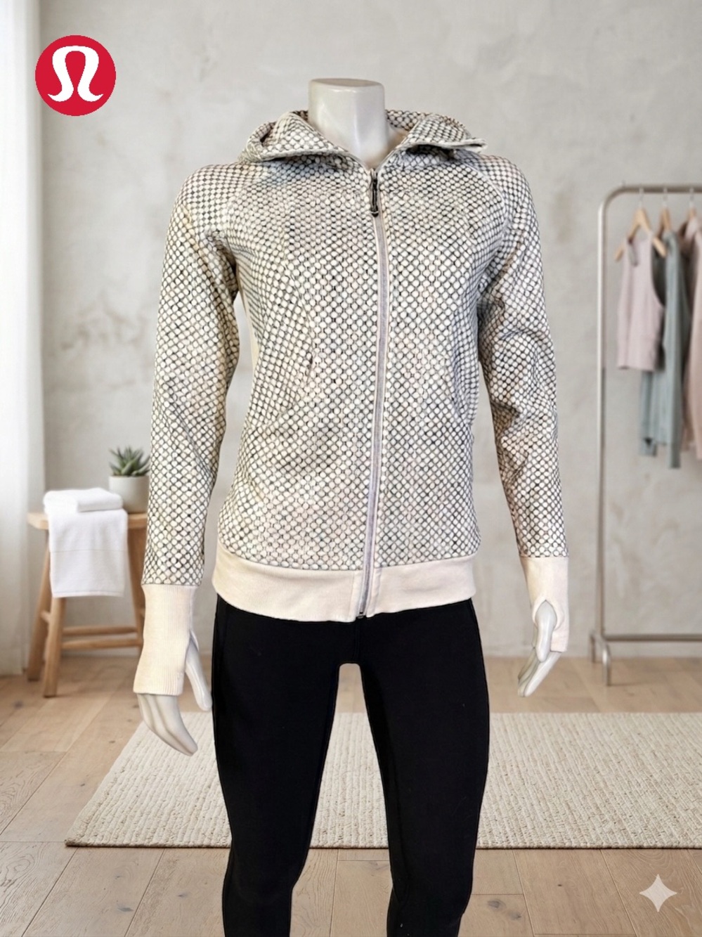 Lululemon Scuba Hoodie III Dottie Eyelet White Black Size 6